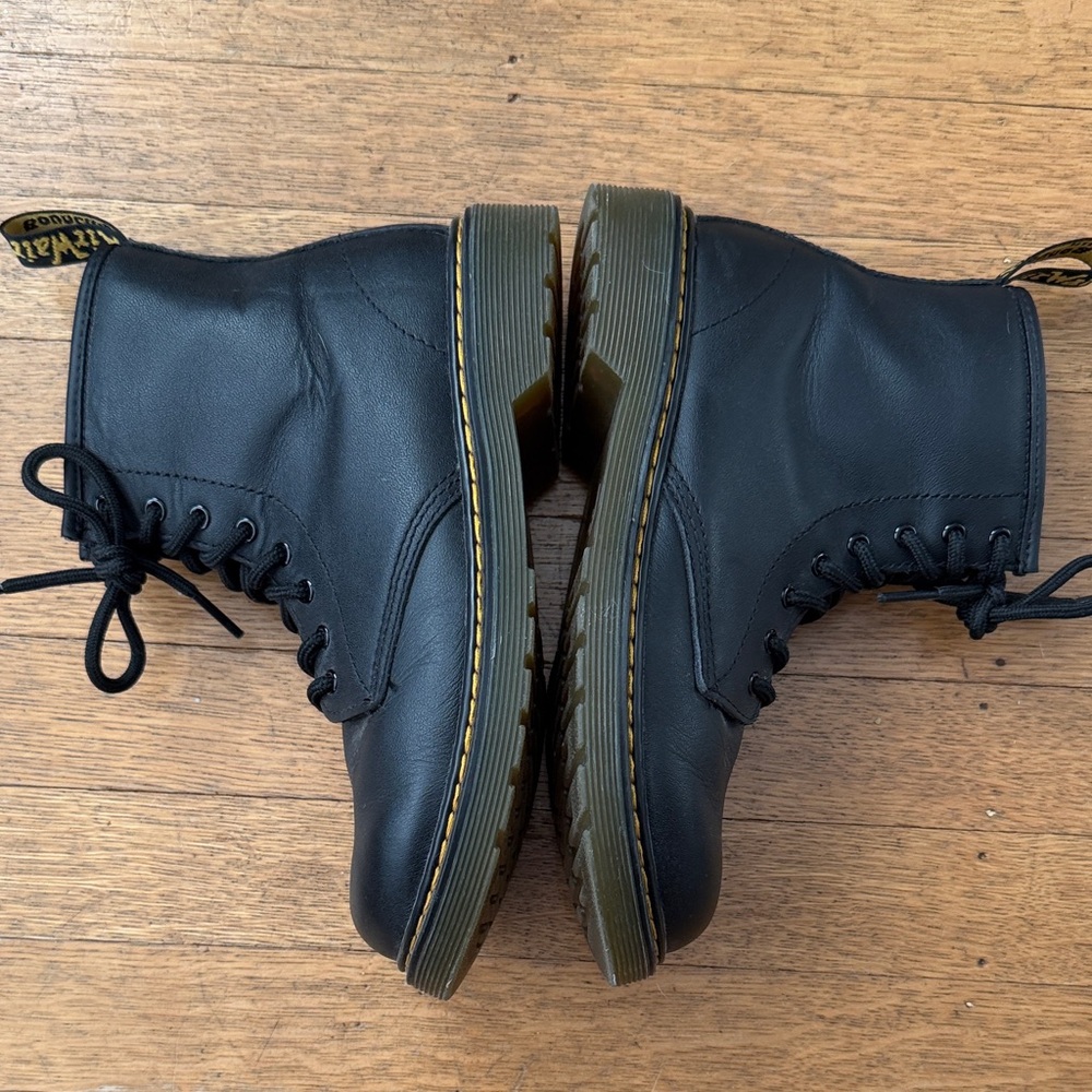 Dr. Martens Black Leather Lace-Up Ankle Boots with Yellow Stitching - Picture 5 of 10